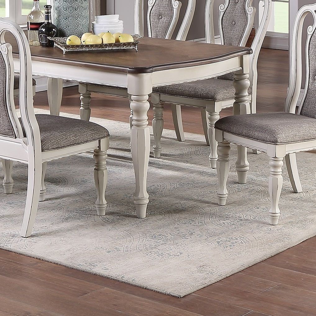Transitional Dining Table Rectangle Oak Top Antique White
