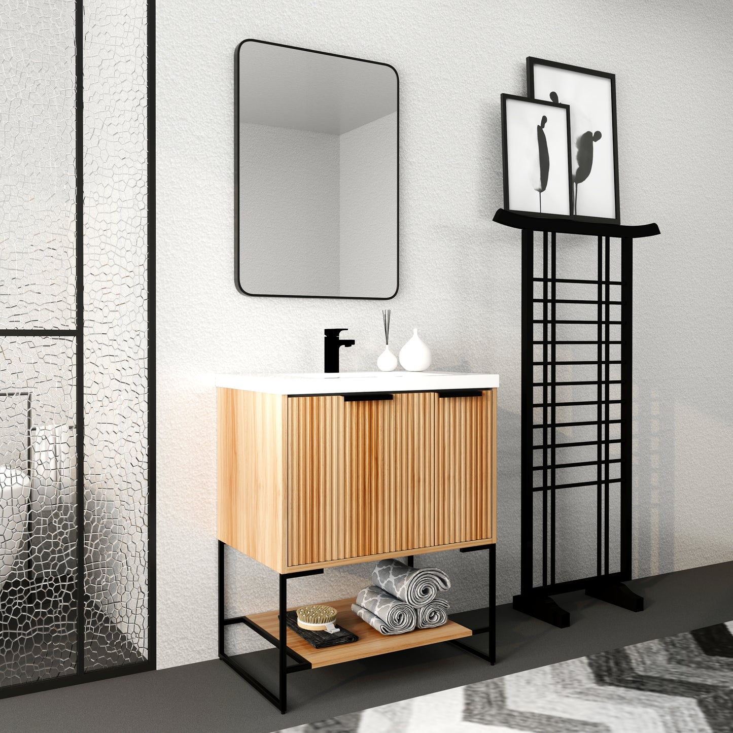 30-Inch Modern Freestanding Bathroom Vanity with Durable Resin Sink