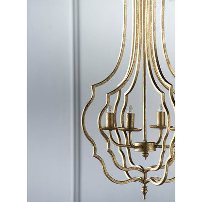 4-Light Iron Chandelier with Chain for Kitchen/Dining, 19.5in Square, 35in Height, 60W E12 Antique Gold