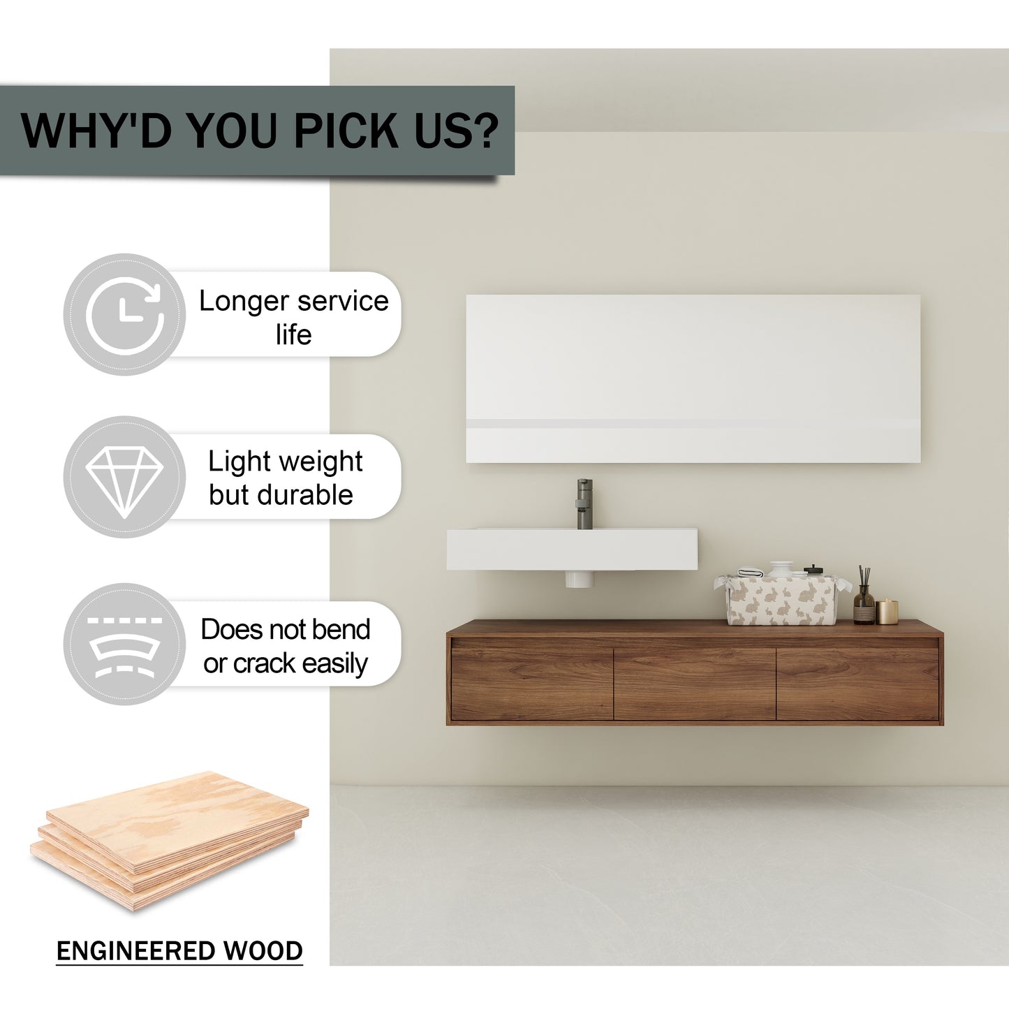 Contemporary 60-Inch Wall-Mounted Bathroom Vanity with Resin Sink and Soft-Close Drawers