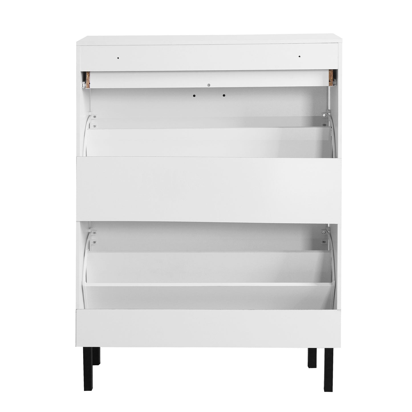 Modern Freestanding Shoe Storage Cabinet with Adjustable Flip Drawers and Metal Legs for Entryway Organization
