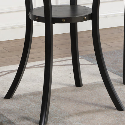 3-Piece 36-Inch Round Bar Table Set with 2 Pub Chairs Gray Fabric, Wood Top, Metal Frame, Espresso finish