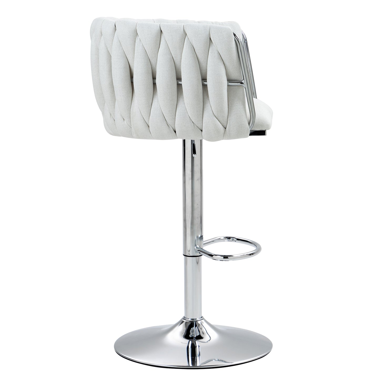 Counter-Height Bar Stools Set of 2, 360° Swivel, Fabric Cushions, Woven-Back, Foam-Padded, Beige
