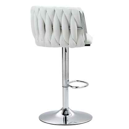 Counter-Height Bar Stools Set of 2, 360° Swivel, Fabric Cushions, Woven-Back, Foam-Padded, Beige
