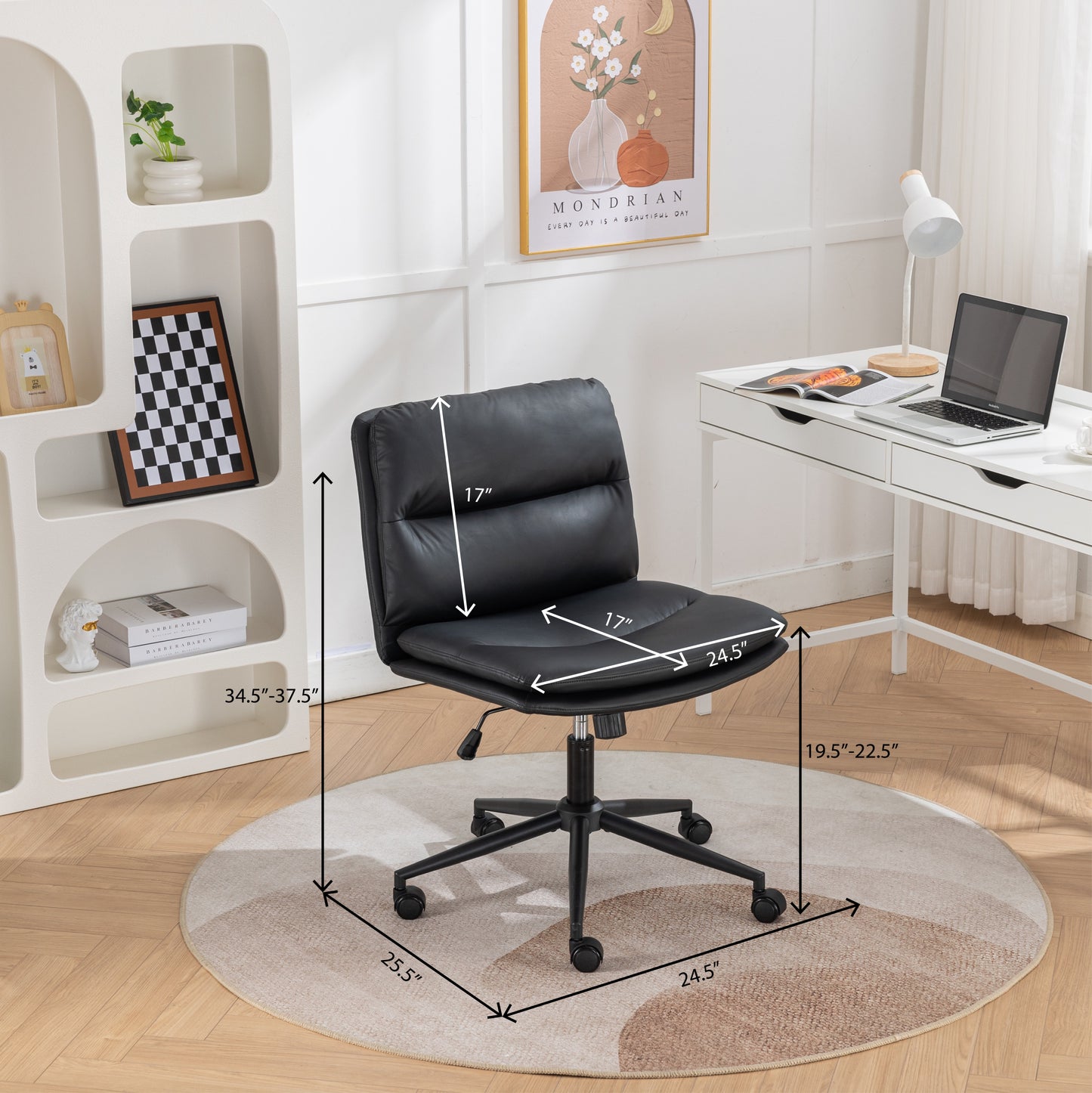Bizerte Height-Adjustable Swivel Criss-Cross Chair with Wide Seat for Office and Vanity Use, Black