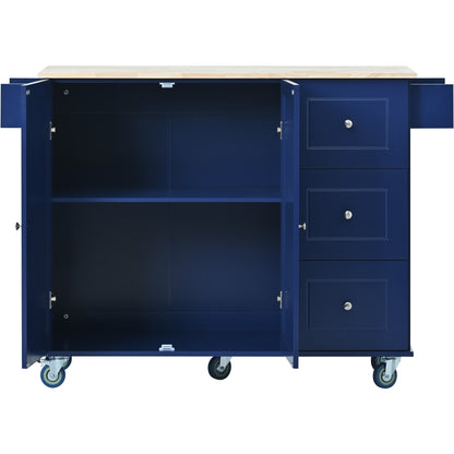 Versatile Rolling Kitchen Cart with Drop Leaf - Sturdy Solid Wood Top, Locking Wheels & Ample Storage (Dark Blue)