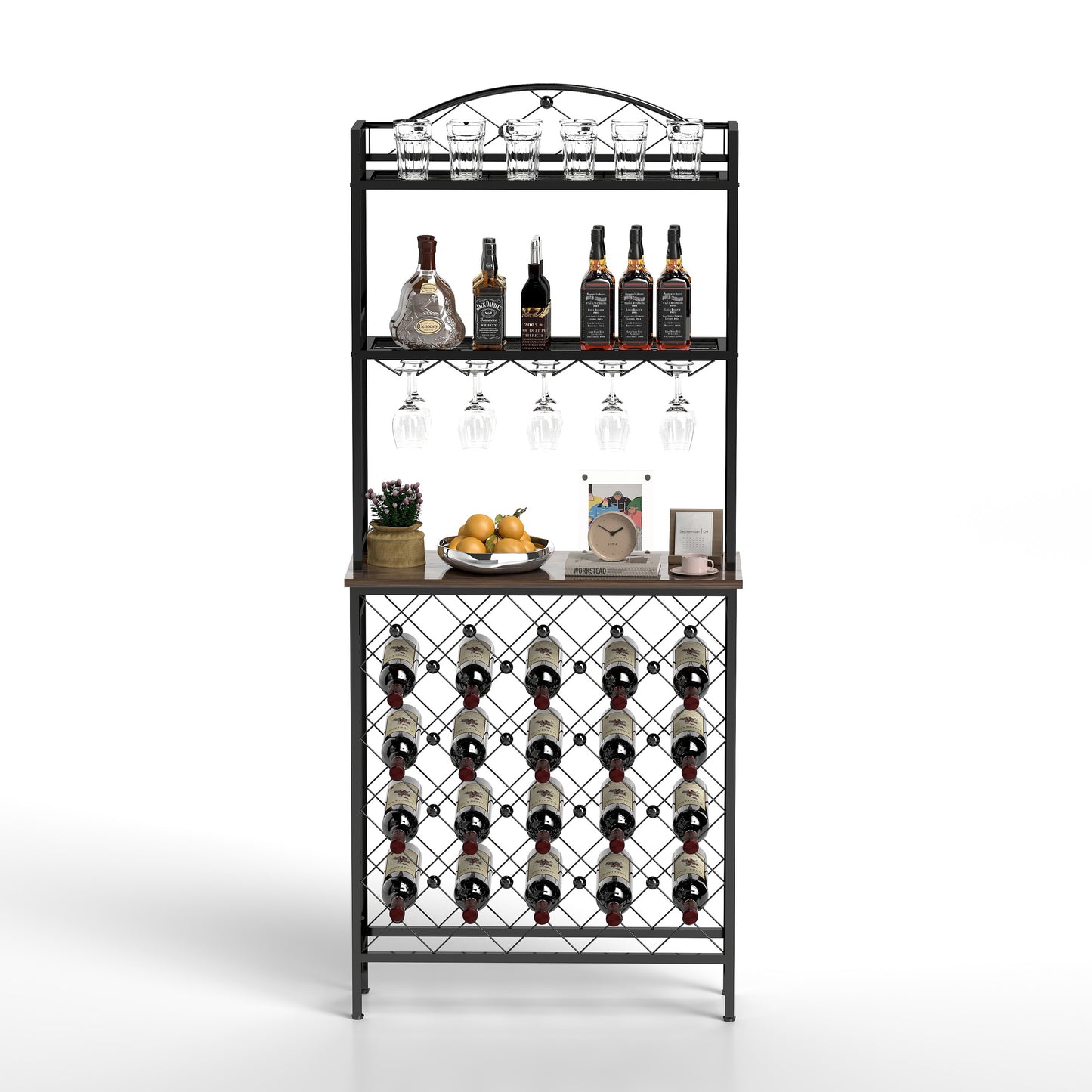 Industrial 3 Tier Wine Rack Table With Wood Shelves