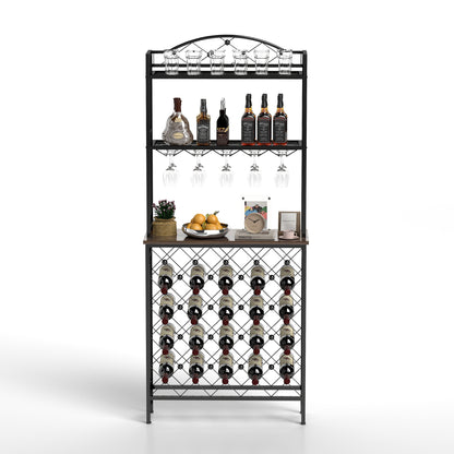 Industrial 3 Tier Wine Rack Table With Wood Shelves