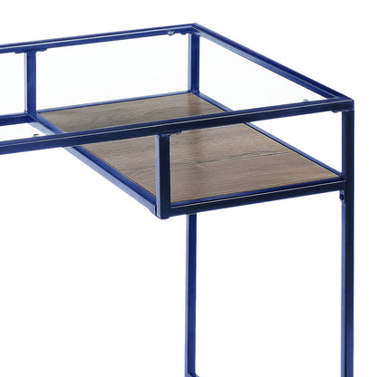 Modern Blue Metal and Glass Writing Desk with Storage Shelf