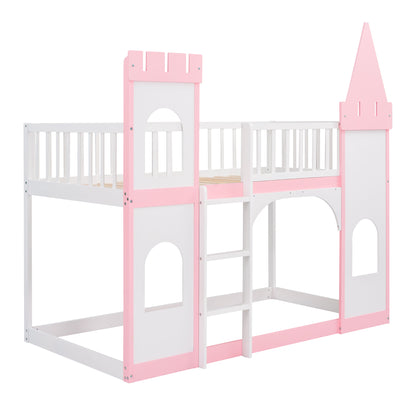 Pink Twin Castle Bunk Bed with Ladder - Enchanting Design for Kids
