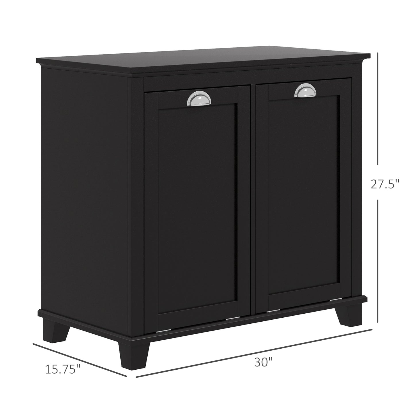Modern Black Dual Compartment Laundry Hamper Cabinet with Tilt-Out Design for Bathroom Storage