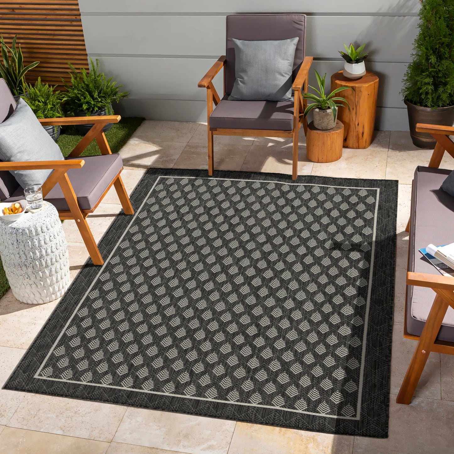 Indoor/Outdoor Area Rug, Flatweave, 2 ft 7 in x 7 ft 3 in, PP Yarn, Durable Easy-Clean Anthracite