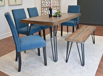 Six Piece Dining Set Hairpin Leg Table And Bench Natural