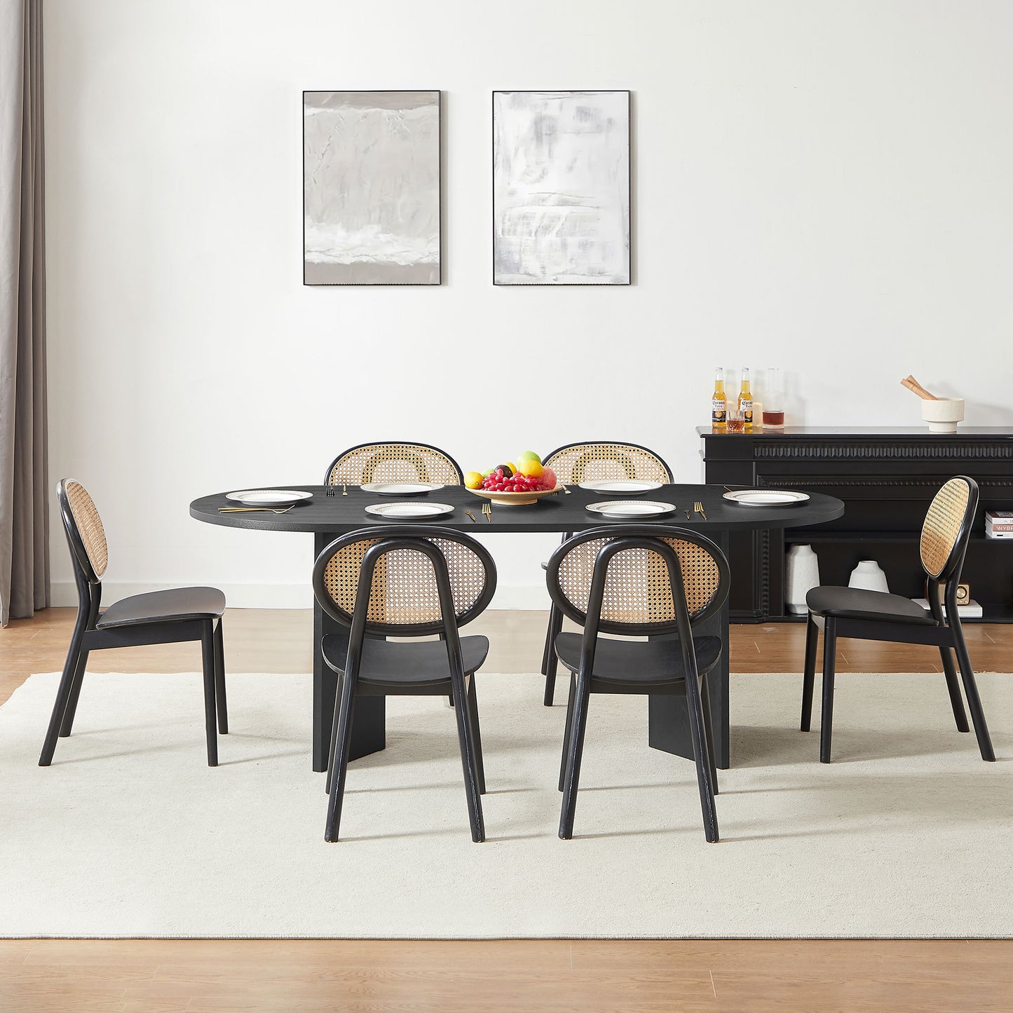 Wood Dining Table For Small Spaces MDF Top Modern Kitchen Black