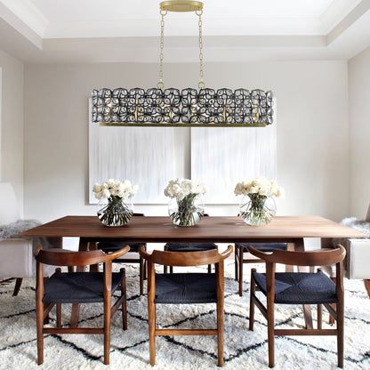 Oval Crystal Chandelier, K9 Crystals, 39.4in L x 11.8in W, 6-Light E12, Sand Gold with Black Finish