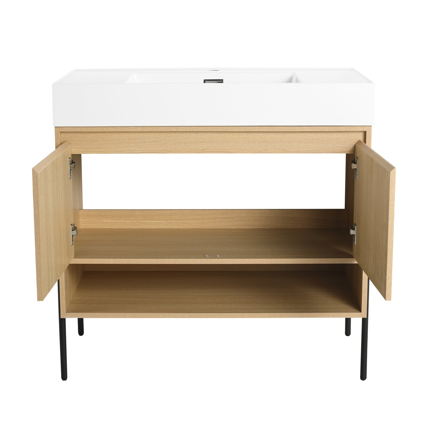 36" Modern Oak Bathroom Vanity Set with Easy-Clean Resin Sink and Multi-Layer Solid Wood Cabinet