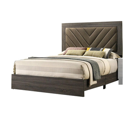 Elegant Gray Upholstered Queen Bed Frame with Rubberwood Construction and Stylish Headboard