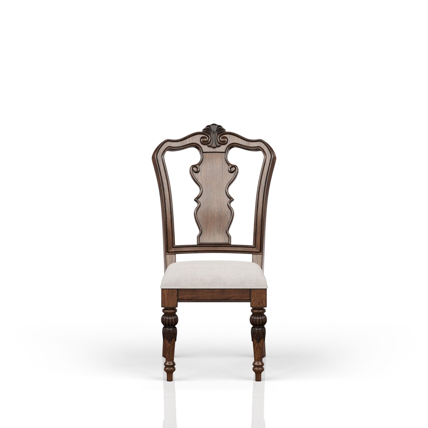 Traditional Queen Anne Dining Side Chair with Upholstered Seat, Solid Wood + MDF, 27x20x43 in Mahogany