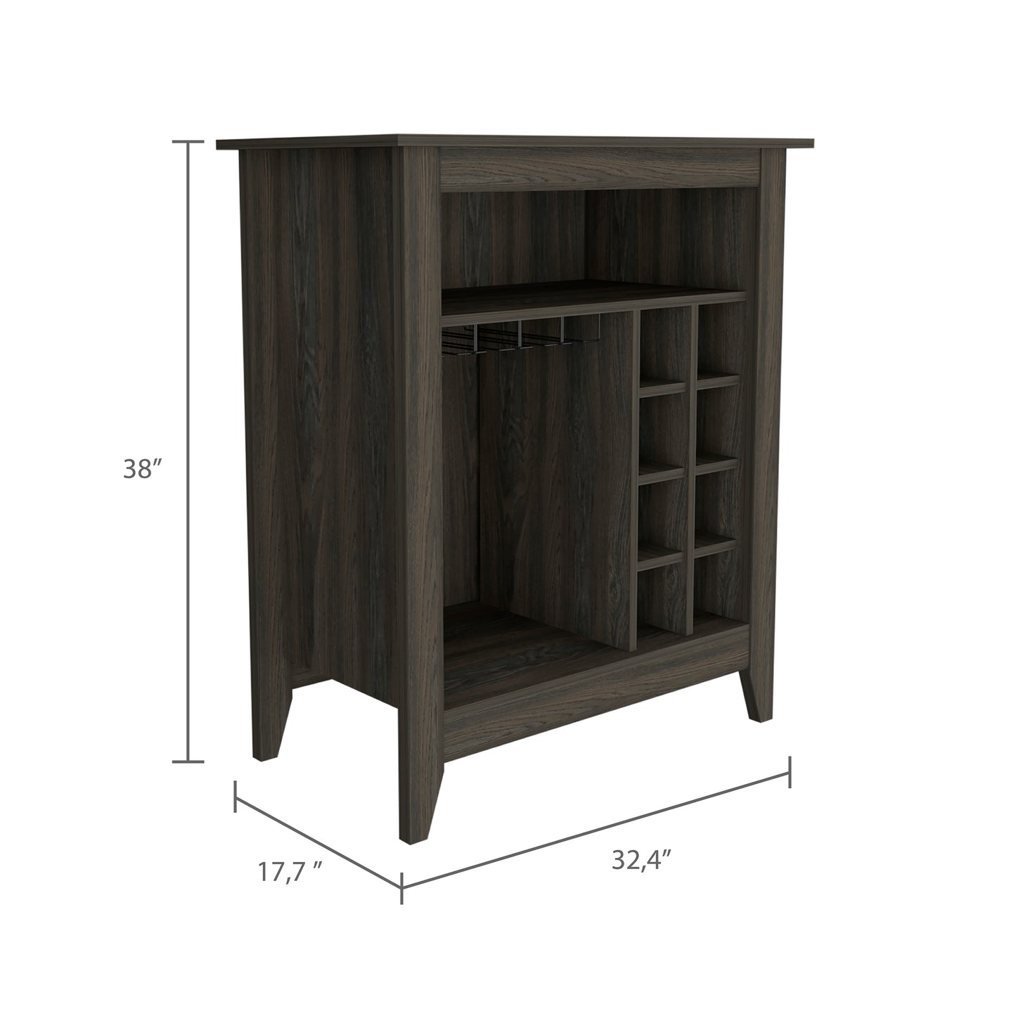 Elegant Espresso Bar Cabinet With Shelf And Wine Cubbies
