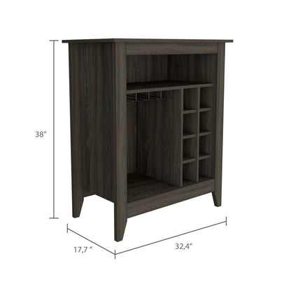 Elegant Espresso Bar Cabinet With Shelf And Wine Cubbies