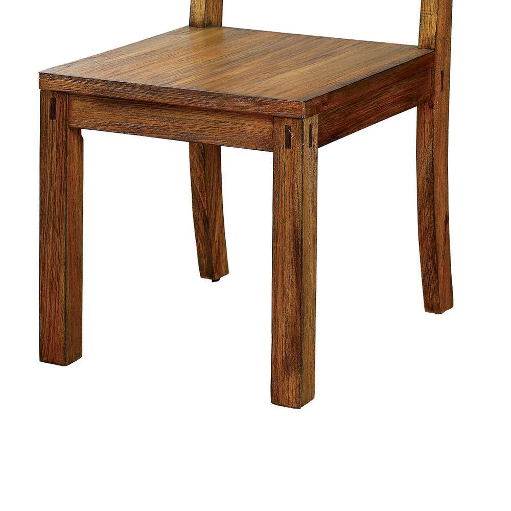 Solid Wood Dining Chairs, Panel Back, Rustic Style, Set of 2 for Kitchen, Wood Seat, Dark Oak