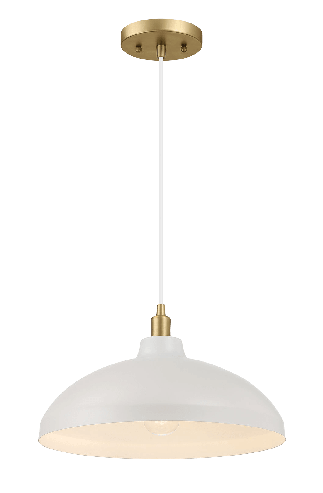 Pendant Light, 14-Inch Diameter x 8-Inch Height, White, Brass Body, Kitchen Island, Gold Finish
