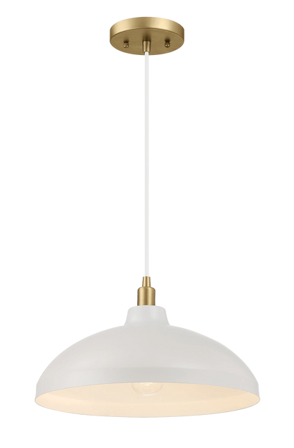 Pendant Light, 14-Inch Diameter x 8-Inch Height, White, Brass Body, Kitchen Island, Gold Finish