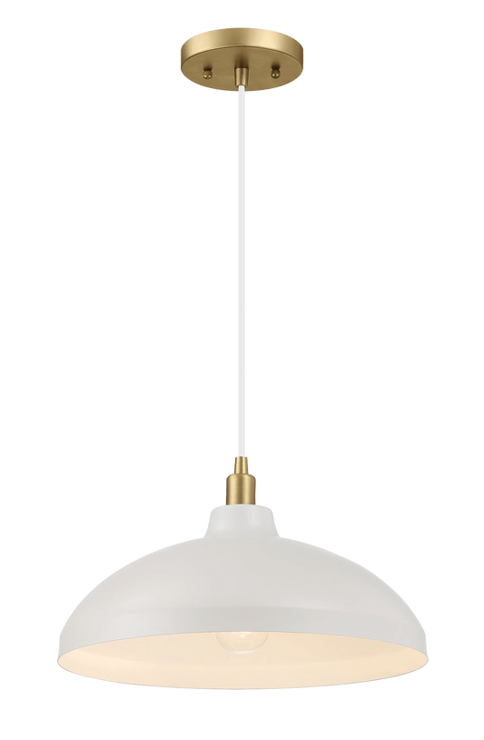 Pendant Light, 14-Inch Diameter x 8-Inch Height, White, Brass Body, Kitchen Island, Gold Finish