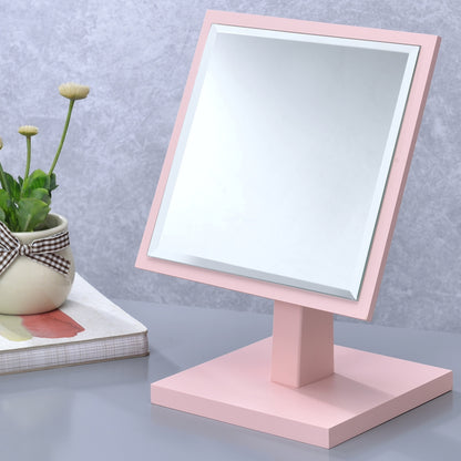 Pastel Pink 9.25" Decorative Pedestal Makeup Mirror with Wooden Base
