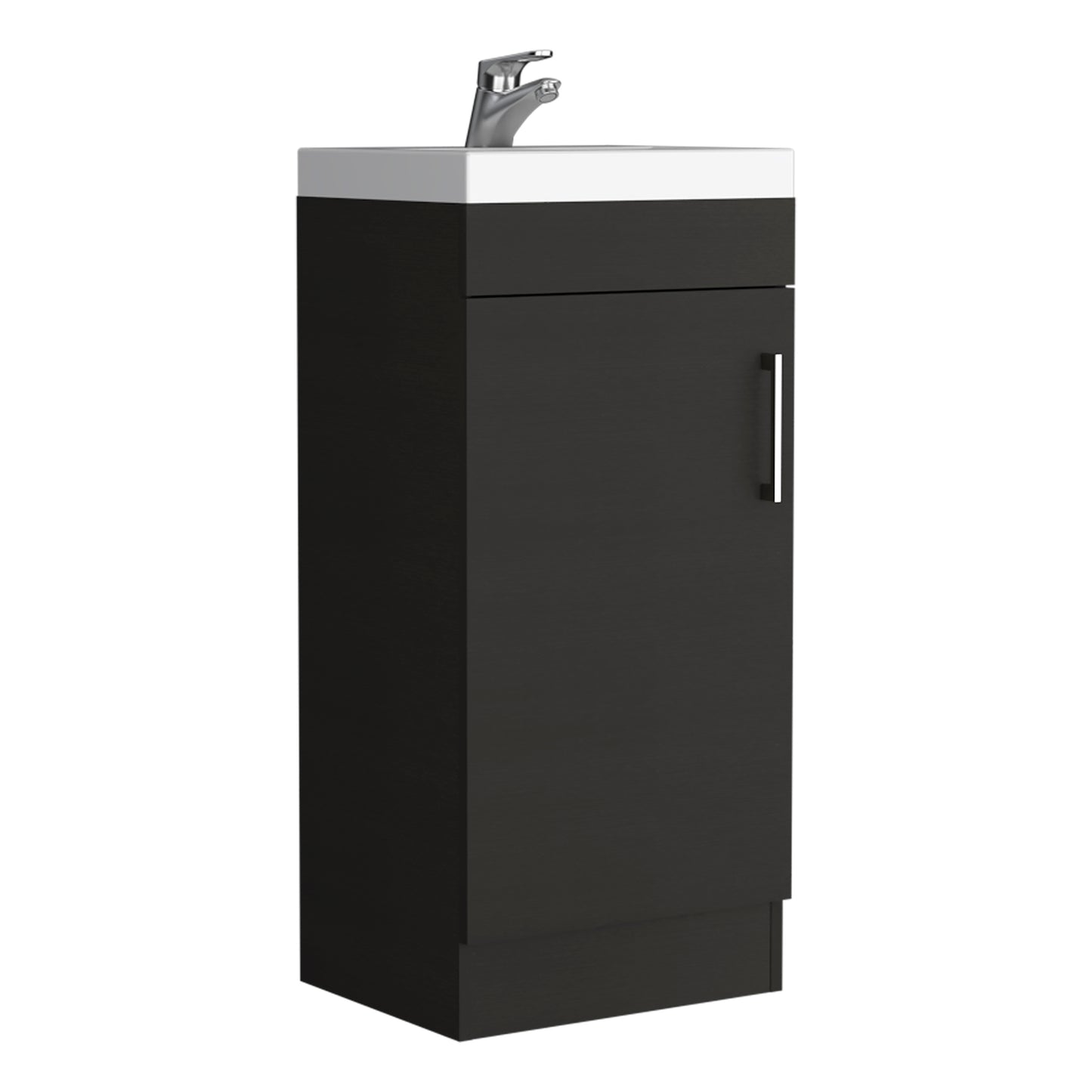 Modern Black Bathroom Vanity Sink with Metal Handle and Single Door Cabinet