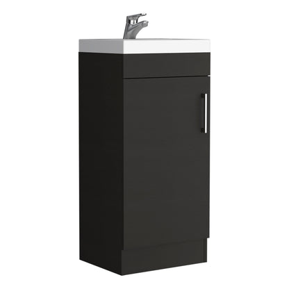 Modern Black Bathroom Vanity Sink with Metal Handle and Single Door Cabinet