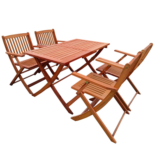 Foldable Patio Dining Set with 4 Teak Chairs and 1 Solid Wood Table for Indoor and Outdoor Use Oak