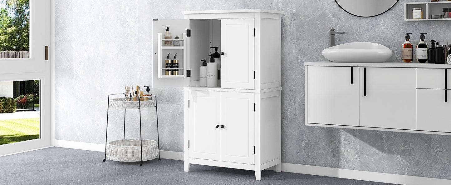 Stylish Freestanding Bathroom Storage Cabinet with 4 Adjustable Shelves, White MDF Unit