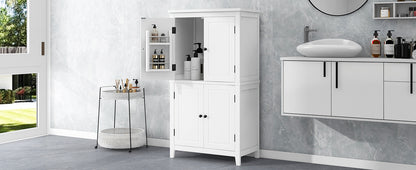 Stylish Freestanding Bathroom Storage Cabinet with 4 Adjustable Shelves, White MDF Unit