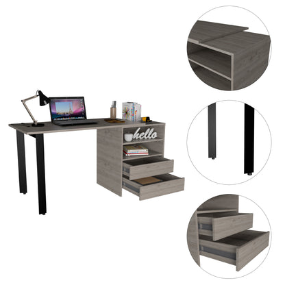Modern Light Gray 2-Drawer Writing Desk with 2 Shelves