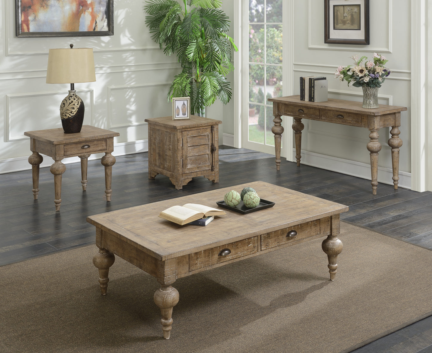 Solid Wood Rustic Casual Coffee Table, 52x32x18 in, 82 lb, Easy Assembly, Living Room Centerpiece, Taupe