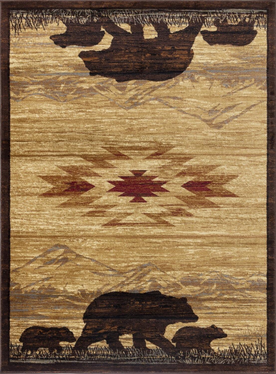 7'10 x 10'3 Lodge Area Rug with Wildlife Motif, Polypropylene, Stain-Resistant, Jute Backing, Beige