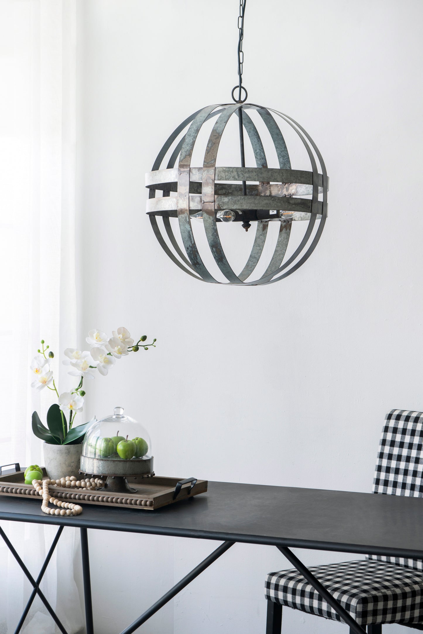 4-Light Spherical Galvanized Metal Chandelier with Adjustable Chain for Kitchen & Dining - Antique Silver