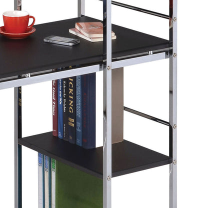 Modern Black & Chrome Industrial Writing Desk with Open Shelving