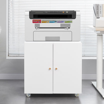 Mobile Metal Printer Stand with Storage and Adjustable Shelves for Home Office on Wheels (White)