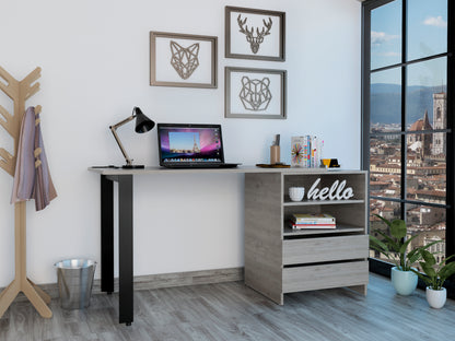Modern Light Gray 2-Drawer Writing Desk with 2 Shelves