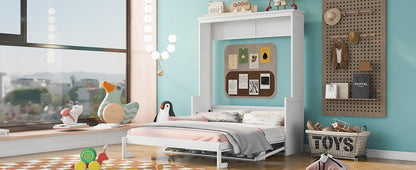 Versatile Queen Murphy Bed with Integrated Shelf in White