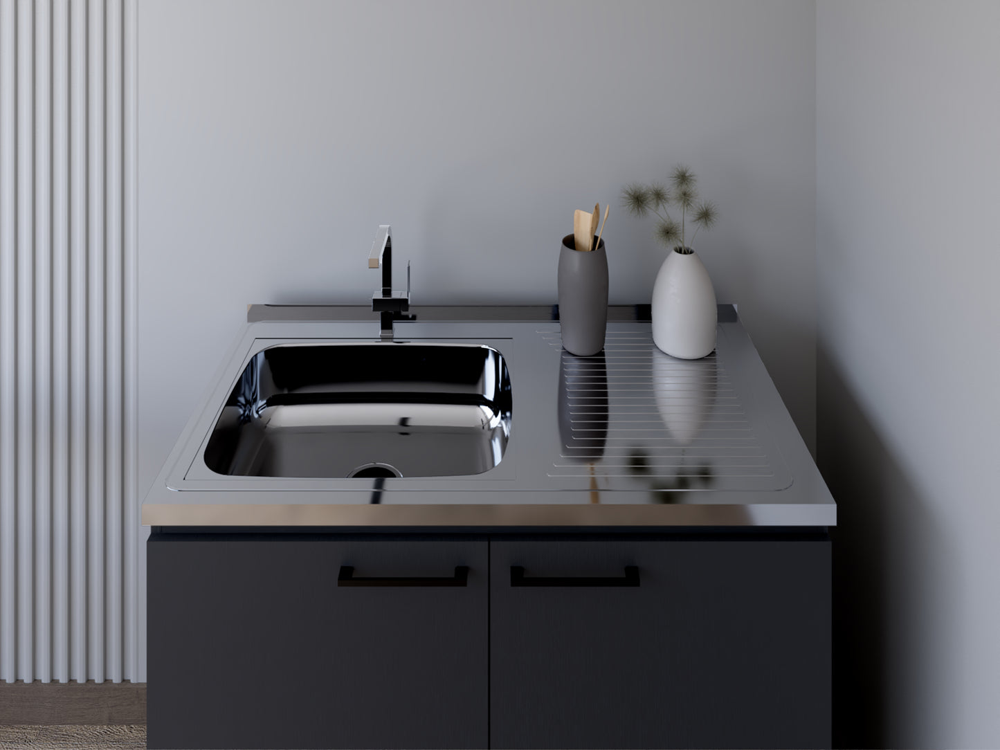 Black Utility Sink Storage Cabinet for Kitchen - Burwood Design