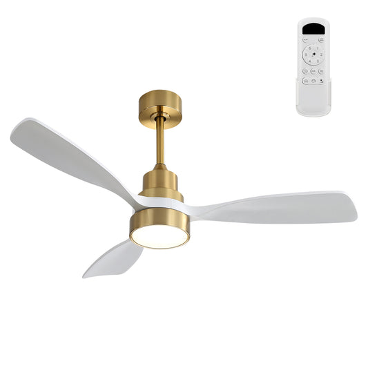 48-Inch Wood Ceiling Fan with 3 Solid Wood Blades, Remote, DC Reversible Motor, Living Room - Gold Finish