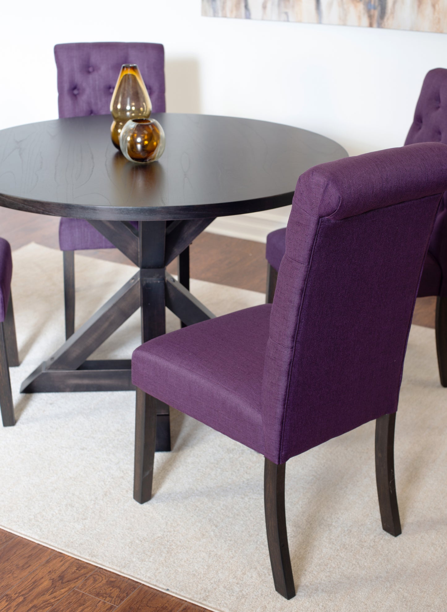 Five Piece Dining Set Round Cross Buck Table Four Chairs