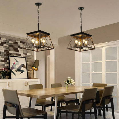 Farmhouse 4-Light Chandelier for Kitchen Island&Dining Iron Pendant with Adjustable Chain Walnut + Black