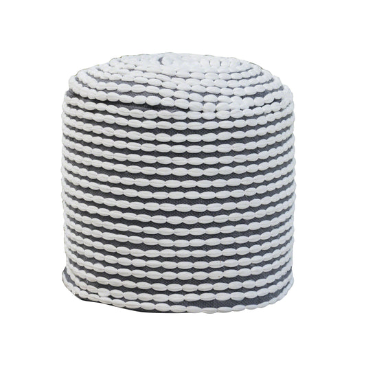 River Handcrafted Water Resistant Cylindrical Pouf, White, Waterproof Fabric, 20x20x18 inches
