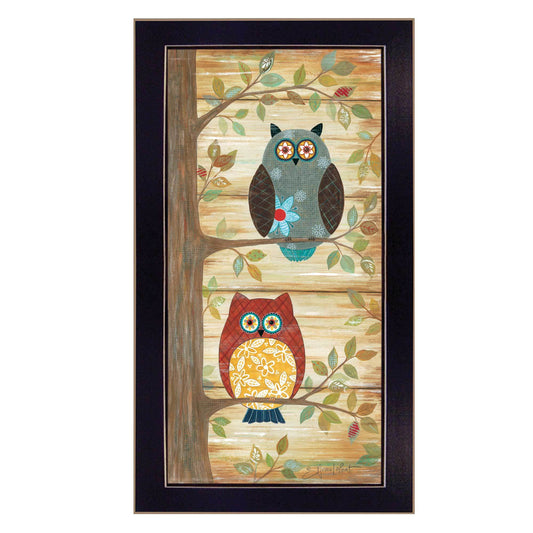 Two Wise Owls Wall Art, Printed Framed Poster, Ready to Hang, 20 x 11 in, Paper, Multicolor, Black