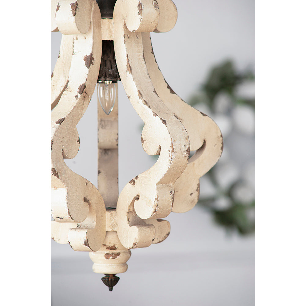 Farmhouse Wood & Iron One-Light Pendant Chandelier for Living Room or Foyer, Bulb Not Included, Cream
