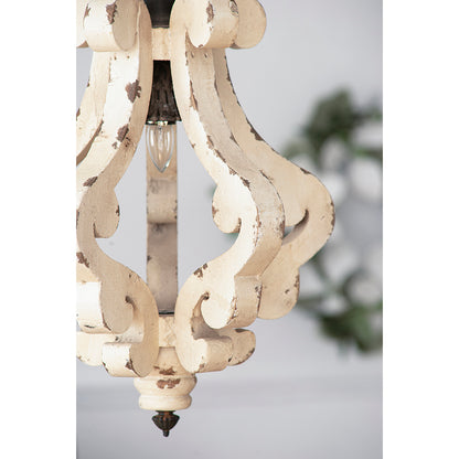 Farmhouse Wood & Iron One-Light Pendant Chandelier for Living Room or Foyer, Bulb Not Included, Cream